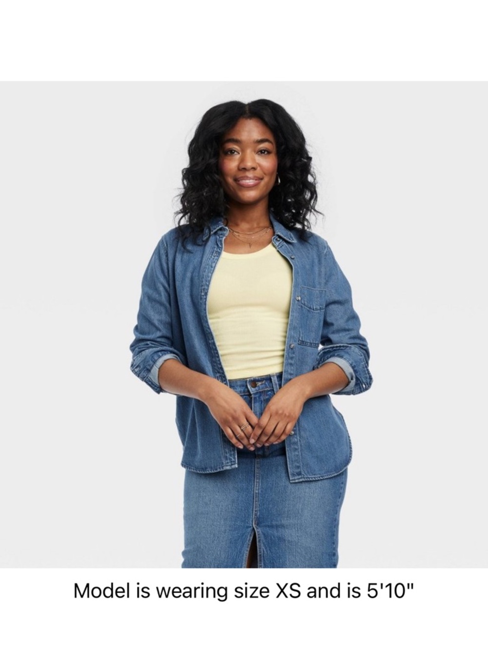NWT Universal Thread Long Sleeve Relaxed Denim Button-Down Shirt, Medium Wash XS